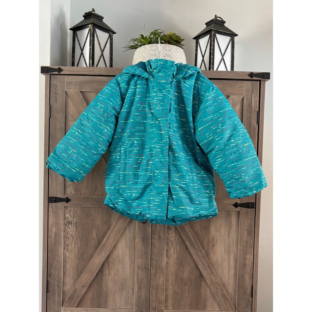 Pulse Toddler 4T Insulated Snow Jacket Teal Multicolored Dash Print Hooded Coat